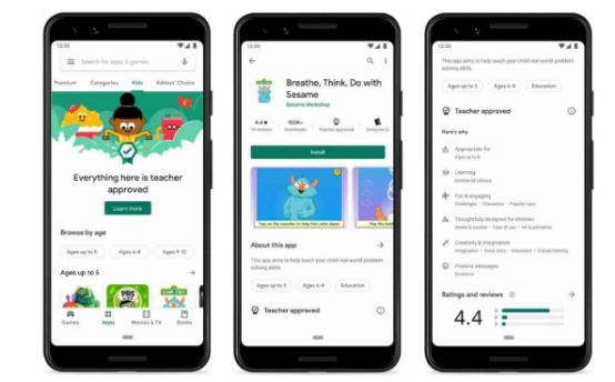 Google Play的孩子部分突出显示了老师批准的应用