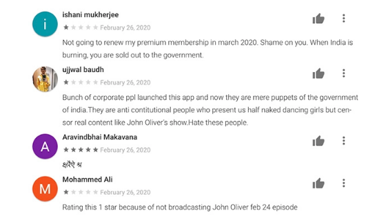 Hotstar因审查John Oliver以Modi为中心的情节而获得1星评论