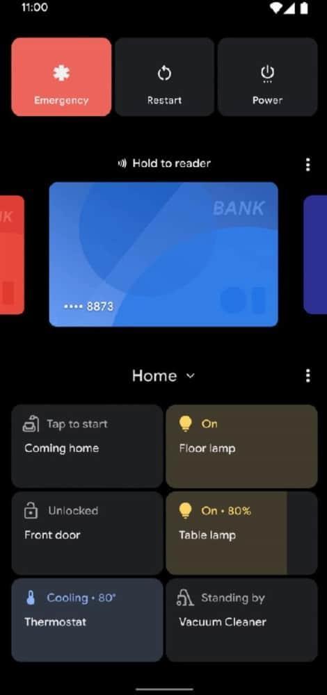 Android 11 Beta 1添加了Power Menu Wallet，智能家居控件