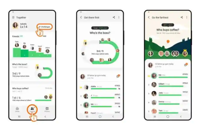 三星健康改进了挑战功能，可让您与朋友一起竞争