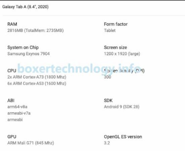 Galaxy Tab A 8.4 2020规格在Google Play控制台泄漏  