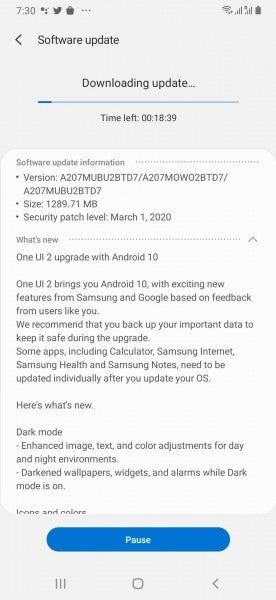 三星Galaxy A20s收到一个UI 2.0 Android 10更新