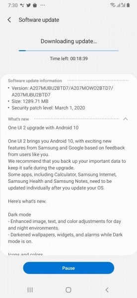 三星Galaxy A20s收到一个UI 2.0 Android 10更新
