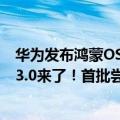 华为发布鸿蒙OS Beta版手机（今日最新更新 华为鸿蒙OS 3.0来了！首批尝鲜机型名单公布）