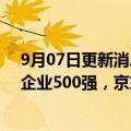 9月07日更新消息 全国工商业联合会发布2022年中国民营企业500强，京东 阿里 恒力集团分列前三