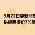 9月22日更新消息 因能源 原材料成本攀升，部分汽车零部件供应商提价7%至20%