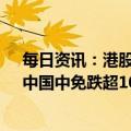 每日资讯：港股午评：指数跳水，恒生科技指数跌超2%，中国中免跌超10%