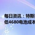 每日资讯：特斯拉据悉同容百科技和东山精密合作，寻求降低4680电池成本