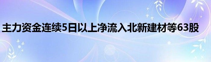 主力资金连续5日以上净流入北新建材等63股