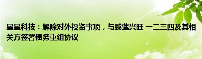 星星科技：解除对外投资事项，与鹏莲兴旺 一二三四及其相关方签署债务重组协议