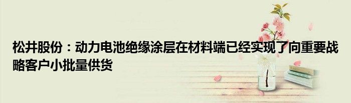 松井股份：动力电池绝缘涂层在材料端已经实现了向重要战略客户小批量供货