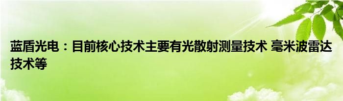 蓝盾光电：目前核心技术主要有光散射测量技术 毫米波雷达技术等