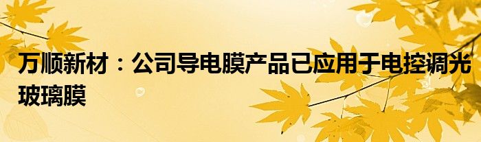 万顺新材：公司导电膜产品已应用于电控调光玻璃膜