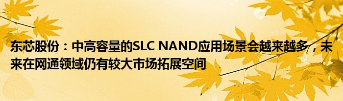 东芯股份：中高容量的SLC NAND应用场景会越来越多，未来在网通领域仍有较大市场拓展空间