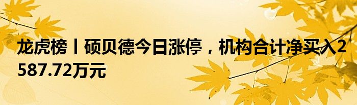 龙虎榜丨硕贝德今日涨停，机构合计净买入2587.72万元