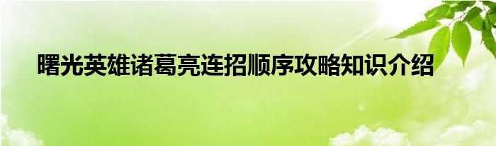 曙光英雄诸葛亮连招顺序攻略知识介绍