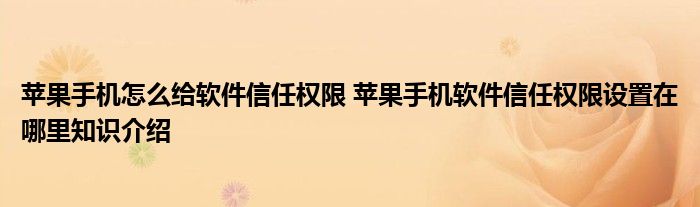 苹果手机怎么给软件信任权限 苹果手机软件信任权限设置在哪里知识介绍