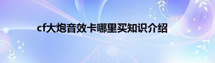 cf大炮音效卡哪里买知识介绍