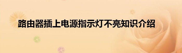 路由器插上电源指示灯不亮知识介绍