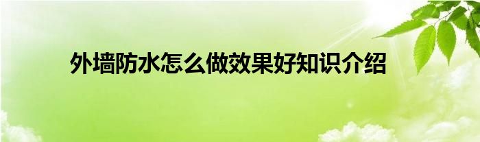 外墙防水怎么做效果好知识介绍