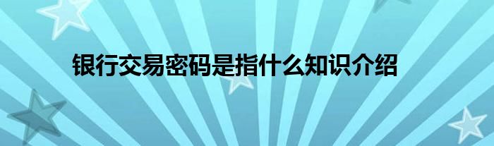 银行交易密码是指什么知识介绍