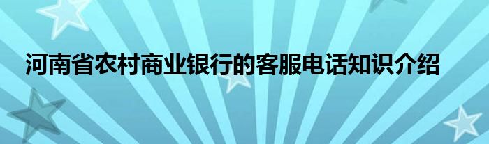 河南省农村商业银行的客服电话知识介绍