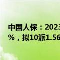中国人保：2023年归母净利润227.73亿元，同比下滑10.2%，拟10派1.56元